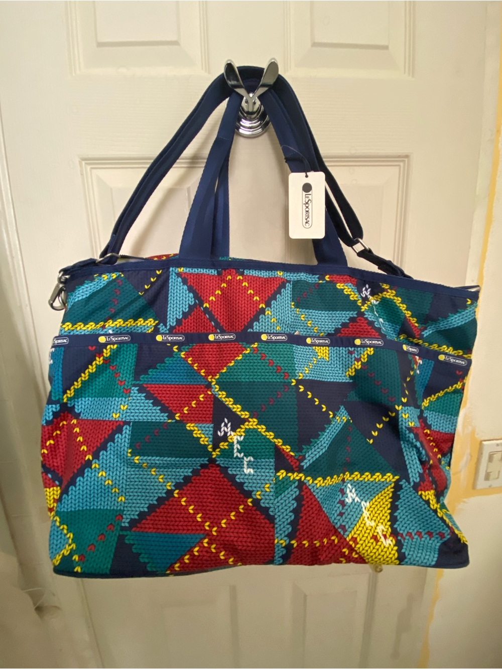 LeSportsac Multicolor Large Arc Argyle Zip Tote Bag